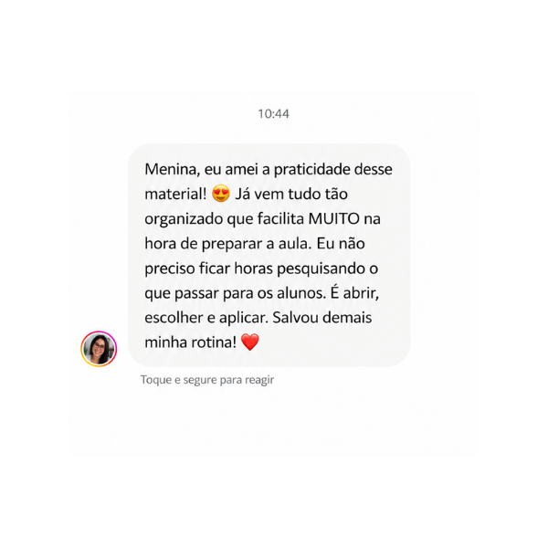 Depoimento de professora sobre a praticidade do material