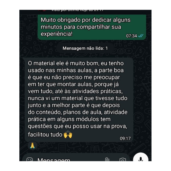 Depoimento de professora sobre as atividades práticas